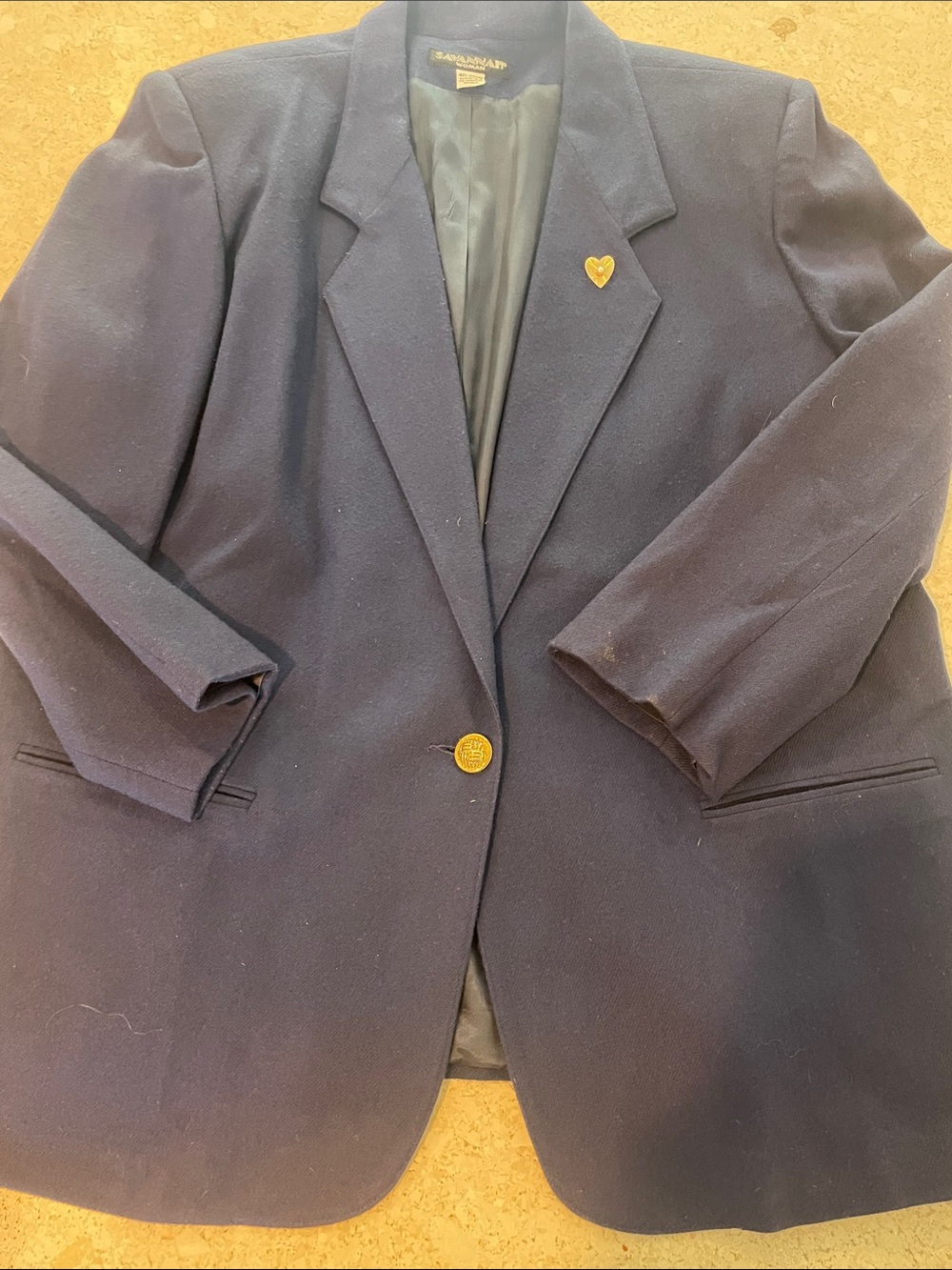 Savannah Navy Single-Button Women's Blazer with Gold Accent